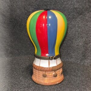 Vintage Porcelain Hot Air Balloon Hinged Trinket Box Hand Painted 1997